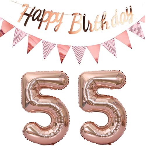 Luftballons 55.geburtstag deko frauen rosegold+Happy Birthday Girlande +Wimpelkette 40"Zahlen Ballon 55 Luftballons 55 Jahre Geburtstag Dekoration frau Geburtstagdeko 55 Geburtstag deko rosegold(55) von Hopewey