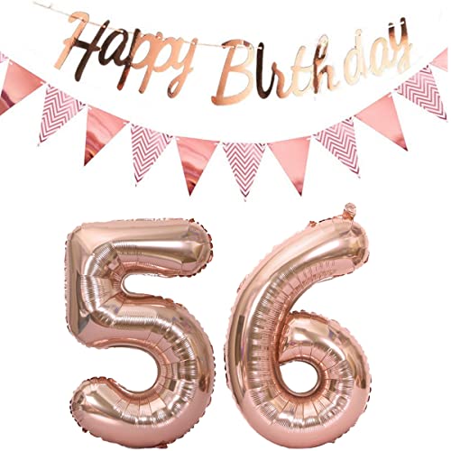 Luftballons 56.geburtstag deko frauen rosegold+Happy Birthday Girlande +Wimpelkette 40"Zahlen Ballon 56 Luftballons 56 Jahre Geburtstag Dekoration frau Geburtstagdeko 56 Geburtstag deko rosegold(56) von Hopewey