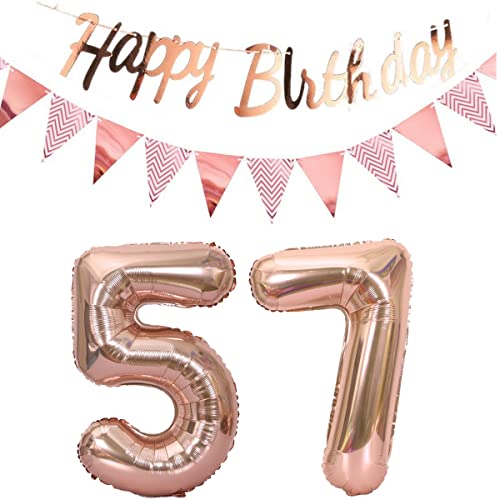 Luftballons 57.geburtstag deko frauen rosegold+Happy Birthday Girlande +Wimpelkette 40"Zahlen Ballon 57 Luftballons 57 Jahre Geburtstag Dekoration frau Geburtstagdeko 57 Geburtstag deko rosegold(57) von Hopewey