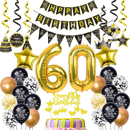 Luftballons 60. Geburtstag Deko Schwarz Gold - Dekoration für Mann und Frau - Ballon und Tortendeko 60 Jahre Luftballons 60. Geburtstag Deko Schwarz Gold - Dekoration für Mann und Frau - Ballon und Tortendeko 60 Jahre von Hopewey