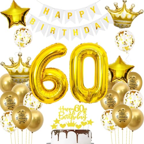Luftballons 60. Geburtstag Mann frauen Deko Gold Tortendeko 60. Geburtstag Mann Party Dekoration Weiß gold Geburtstagsdeko 60 Jahre frau Männer ballon Geburtstag deko 60. Geburtstag deko gold von Hopewey