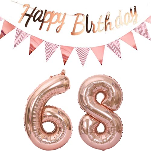 Luftballons 68.geburtstag deko frauen rosegold+Happy Birthday Girlande +Wimpelkette 40"Zahlen Ballon 68 Luftballons 68 Jahre Geburtstag Dekoration frau Geburtstagdeko 68 Geburtstag deko rosegold(68) von Hopewey
