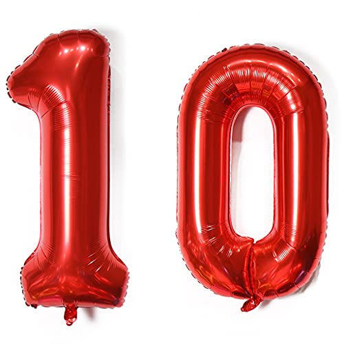 Luftballons Zahl 10, Zahl ballon 10 rot Luftballons 10. Geburtstag deko Mädchen Folienballon 10 Zahlballons 10 rot XXXL 40" Riese Aufblasbar Helium Ballon 10 jahre Geburtstag Deko Mädchen rot von Hopewey