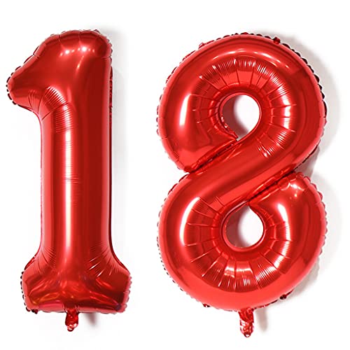 Luftballons Zahl 18, Zahl ballon 18 rot Luftballons 18. Geburtstag deko Mädchen Folienballon 18 Zahlballons 18 rot XXXL 40" Riese Aufblasbar Helium Ballon 18 jahre Geburtstag Deko Mädchen rot (18) von Hopewey