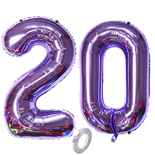 Luftballons Zahl 20, Zahl ballon 20 lila Luftballons 20. Geburtstag deko frau Folienballon 20 Zahlballons 20 lila XXXL 40" Riese Aufblasbar Helium Ballon 20 jahre Geburtstag Deko frauen lila(20) von Hopewey
