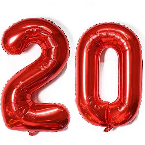 Luftballons Zahl 20, Zahl ballon 20 rot Luftballons 20. Geburtstag deko frau Folienballon 20 Zahlballons 20 rot XXXL 40" Riese Aufblasbar Helium Ballon 20 jahre Geburtstag Deko frauen rot(20) von Hopewey