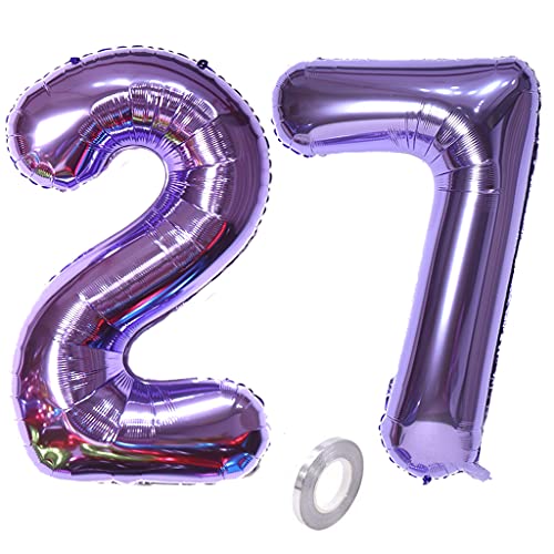 Hopewey Zahlballon 27, Lila, 2 Stück, 40 Zoll, Wiederverwendbar, Unisex, Erwachsene, Mädchen (27. Geburtstag), Geburtstag, Numerisch von Hopewey
