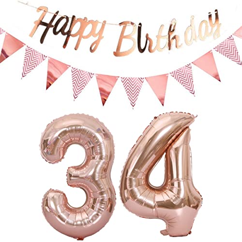 Luftballons 10.geburtstag deko rosegold+Happy Birthday Girlande +Wimpelkette 40"Zahlen Ballon 10 Luftballons 10 Jahre Geburtstag Dekoration Mädchen Geburtstagdeko10 Geburtstag deko rosegold set (34) von Hopewey