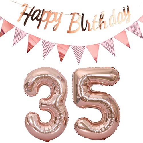 Luftballons 35.geburtstag deko frauen rosegold+Happy Birthday Girlande +Wimpelkette 40"Zahlen Ballon 35 Luftballons 35 Jahre Geburtstag Dekoration frau Geburtstagdeko 35 Geburtstag deko rosegold(35) von Hopewey