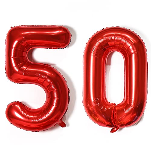 Luftballons Zahl 50, Zahl ballon 50 rot Luftballons 50. Geburtstag deko frau Folienballon 50 Zahlballons 50 rot XXXL 40" Riese Aufblasbar Helium Ballon 50 jahre Geburtstag Deko frauen rot(50) von Hopewey