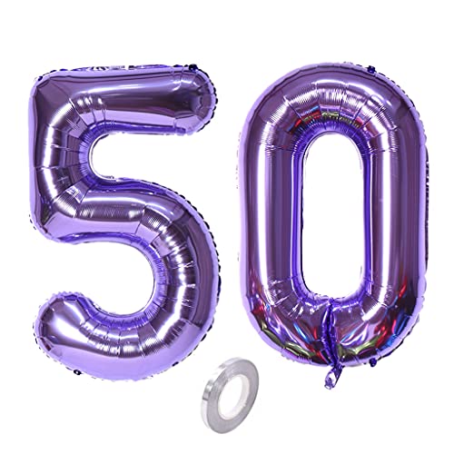 Luftballons Zahl 50, Zahl ballon 50 lila Luftballons 50. Geburtstag deko frau Folienballon 50 Zahlballons 50 lila XXXL 40" Riese Aufblasbar Helium Ballon 50 jahre Geburtstag Deko frauen lila (50) von Hopewey