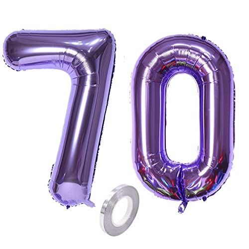 Hopewey Zahlballon 70 lila, 2 Stück, 40 Zoll, Helium, Selbstdichtend, Riese, Damen (70. Geburtstag), Unisex, All Ages, Feierlichkeiten von Hopewey