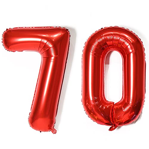 Hopewey Zahlballon 70, Rot, 2 Stück, 40 Zoll, Selbstdichtend, Wiederverwendbar, Ideal für 70. Geburtstag oder Jubiläum, Unisex-Kinder und Erwachsene (Geburtstage) von Hopewey
