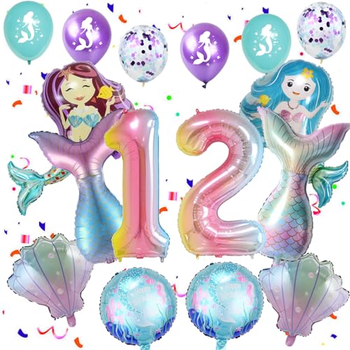 Meerjungfrau luftballons 12. Geburtstag Mädchen Deko, Meerjungfrau deko 12 .Geburtstag Mädchen, Geburtstagsdeko 12 jahre Mädchen, Meerjungfrau Themen Ballons für 12 Mädchen Geburtstag Party deko von Hopewey