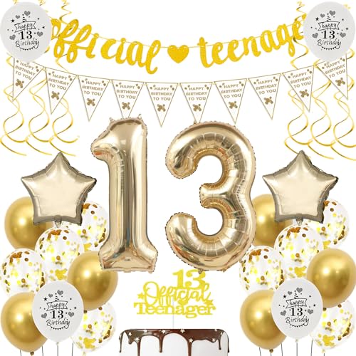 Offizielle Teenager 13. Geburtstag Dekoration Jungen Mädchen, Luftballons 13.Geburtstag Gold, Geburtstagsdeko 13 Jungen Offizielle Teenager Ballons Deko Offizielle Teenager 13. Geburtstag Dekoration Jungen Mädchen, Luftballons 13.Geburtstag Gold, Geburtstagsdeko 13 Jungen Offizielle Teenager Ballons Deko von Hopewey