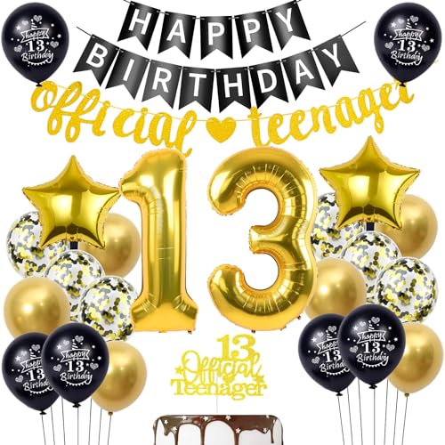 Offizielle Teenager 13. Geburtstag Dekoration Jungen Mädchen, Luftballons 13.Geburtstag Schwarz Gold, Geburtstagsdeko 13 Jungen Offizielle Teenager Ballons Deko Offizielle Teenager 13. Geburtstag Dekoration Jungen Mädchen, Luftballons 13.Geburtstag Schwarz Gold, Geburtstagsdeko 13 Jungen Offizielle Teenager Ballons Deko von Hopewey