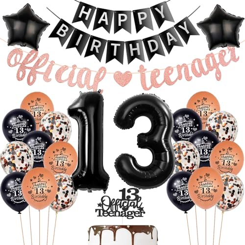 Offizielle Teenager 13. Geburtstag Dekoration Mädchen, Luftballons 13.Geburtstag Schwarz rosegold, Geburtstagsdeko 13 Mädchen Offizielle Teenager Ballons Deko von Hopewey