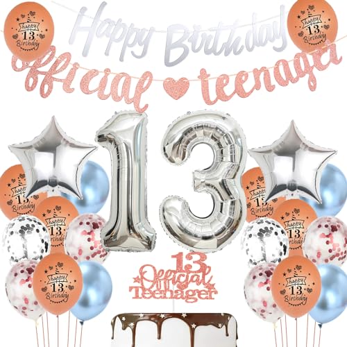 Offizielle Teenager 13. Geburtstag Dekoration Mädchen, Rosegold Luftballon 13. Geburtstag Mädchen Teenager Silber Geburtstagsdeko 13 jahre Mädchen ballon deko von Hopewey