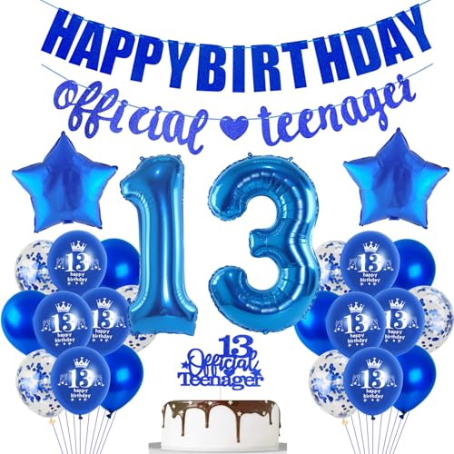 Offizielle Teenager 13. Geburtstag Party Dekoration für Jungen, Luftballon Deko Blau, Ballon Set 13 Jahre Mädchen Tortendeko Offizielle Teenager 13. Geburtstag Party Dekoration für Jungen, Luftballon Deko Blau, Ballon Set 13 Jahre Mädchen Tortendeko von Hopewey