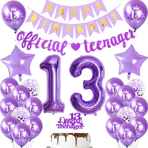 Offizielle Teenager 13. Geburtstag Party Dekoration für Mädchen - Luftballon Deko Lila, Tortendeko und Ballon Set Offizielle Teenager 13. Geburtstag Party Dekoration für Mädchen - Luftballon Deko Lila, Tortendeko und Ballon Set von Hopewey
