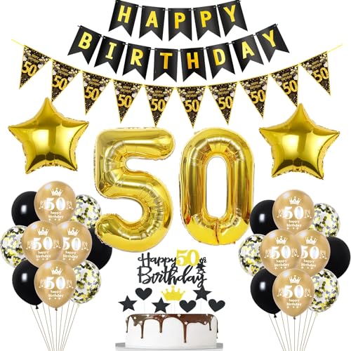 Schwarz Luftballon 50. Geburtstag Dekoration Gold Tortendeko 50. Geburtstag Frauen Mann Geburtstagsdeko 50 Jahre Mann Frauen Gold Folienballon 50 Ballon 50 von Hopewey