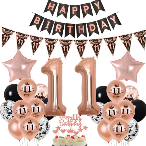 Schwarz Roségold Luftballon 11. Geburtstag Dekoration Mädchen Roségold Tortendeko 11. Geburtstag Mädchen Geburtstagsdeko 11 Jahre Mädchen Folienballon 11 deko 11. Geburtstag Mädchen Ballon von Hopewey