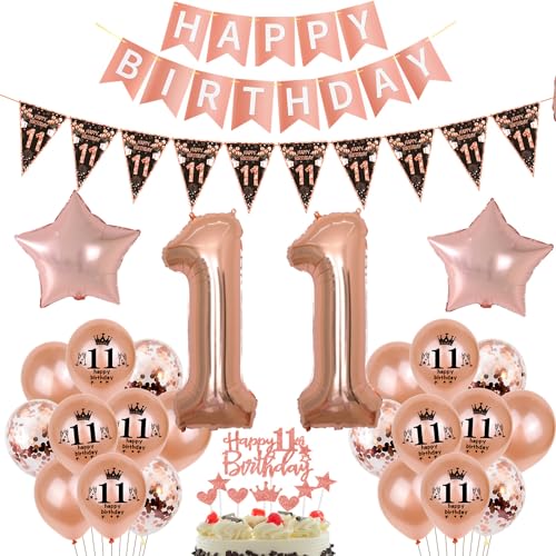 Schwarz Roségold Luftballon 11. Geburtstag Dekoration Roségold Tortendeko 11. Geburtstag Mädchen Geburtstagsdeko 11 Jahre Mädchen Folienballon 11 von Hopewey
