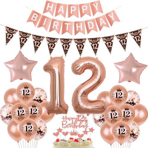 Schwarz Roségold Luftballon 12. Geburtstag Dekoration Roségold Tortendeko 12. Geburtstag Mädchen Geburtstagsdeko 12 Jahre Mädchen Roségold Folienballon 12 deko 12. Geburtstag Mädchen Ballon von Hopewey