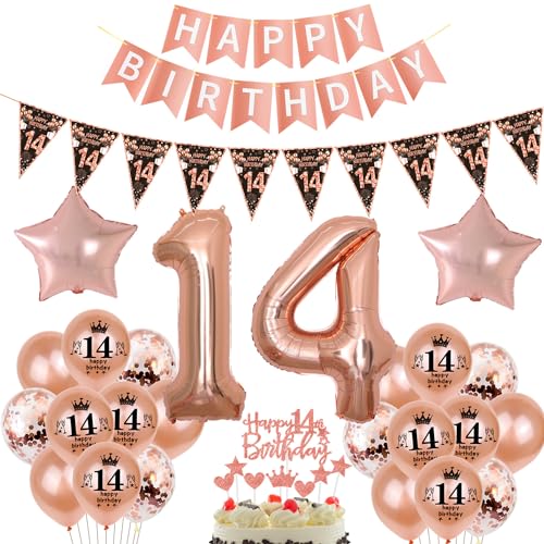 Schwarz Roségold Luftballon 14. Geburtstag Dekoration Roségold Tortendeko 14. Geburtstag Mädchen Geburtstagsdeko 14 Jahre Mädchen Folienballon 14 Ballon von Hopewey