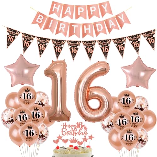 Schwarz Roségold Luftballon 16. Geburtstag Dekoration Roségold Tortendeko 16. Geburtstag Mädchen Geburtstagsdeko 16 Jahre Mädchen Folienballon 16 Ballon von Hopewey