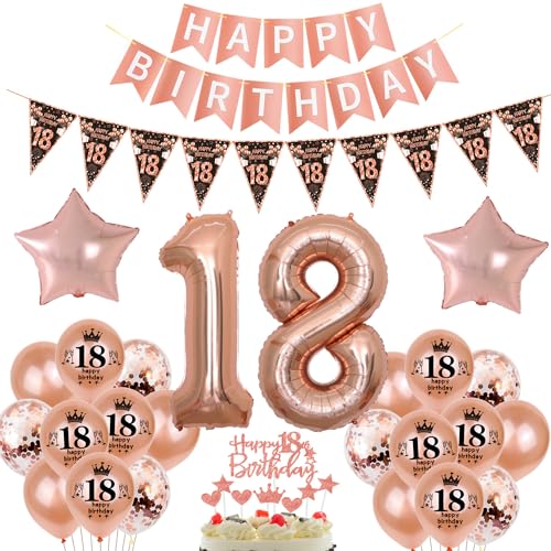 Schwarz Roségold Luftballon 18. Geburtstag Dekoration Roségold Tortendeko 18. Geburtstag Mädchen Geburtstagsdeko 18 Jahre Mädchen Folienballon 18 Ballon von Hopewey