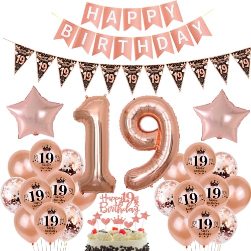 Schwarz Roségold Luftballon 19. Geburtstag Dekoration Roségold Tortendeko 19. Geburtstag Mädchen Geburtstagsdeko 19 Jahre Mädchen Folienballon 19 Ballon von Hopewey