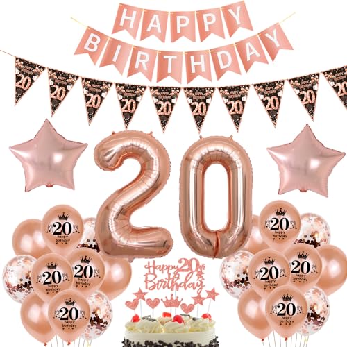 Schwarz Roségold Luftballon 20. Geburtstag Dekoration Roségold Tortendeko 20. Geburtstag Frauen Geburtstagsdeko 20 Jahre Mädchen Frau Folienballon 20 Ballon von Hopewey