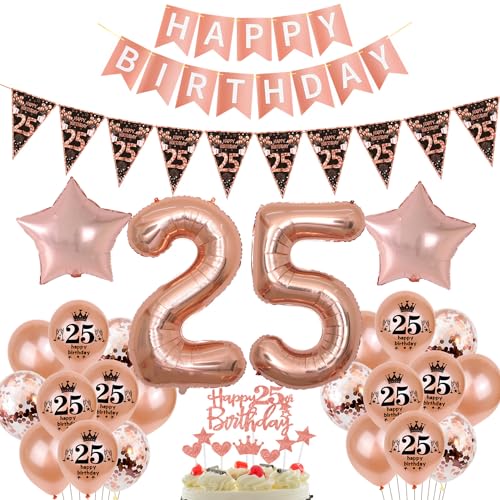 Schwarz Roségold Luftballon 25. Geburtstag Dekoration Roségold Tortendeko 25. Geburtstag Frauen Geburtstagsdeko 25 Jahre Mädchen Frau Folienballon 25 Ballon von Hopewey