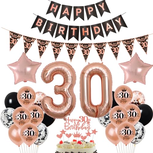 Schwarz Roségold Luftballon 30. Geburtstag Dekoration Frauen Roségold Tortendeko 30. Geburtstag Frauen Geburtstagsdeko 30 Jahre Frau Mädchen Folienballon 30 deko 30. Geburtstag Frauen Ballon von Hopewey