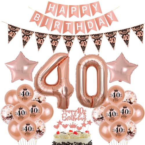 Schwarz Roségold Luftballon 40. Geburtstag Dekoration Roségold Tortendeko 40. Geburtstag Frauen Geburtstagsdeko 40 Jahre Mädchen Frau Folienballon 40 Ballon von Hopewey