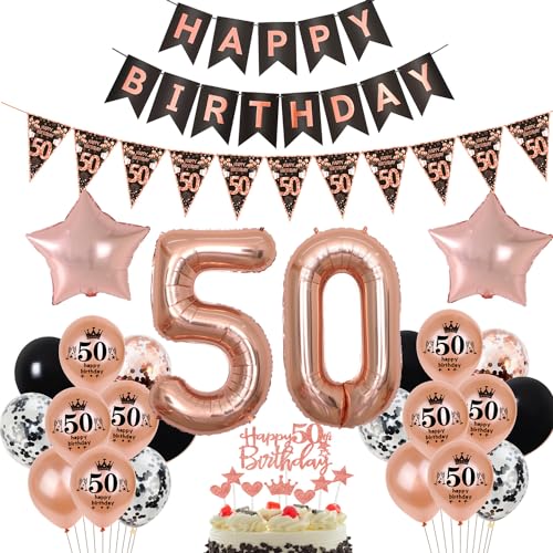 Schwarz Roségold Luftballon 50. Geburtstag Dekoration Frauen Roségold Tortendeko 50. Geburtstag Frauen Geburtstagsdeko 50 Jahre Frau Mädchen Folienballon 50 deko 50. Geburtstag Frauen Ballon von Hopewey