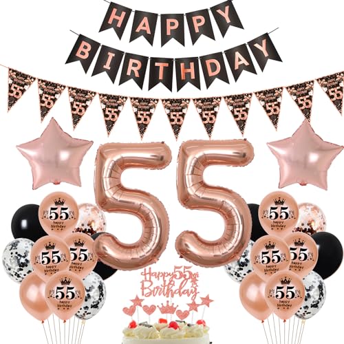 Schwarz Roségold Luftballon 55. Geburtstag Dekoration Frauen Roségold Tortendeko 55. Geburtstag Frauen Geburtstagsdeko 55 Jahre Frau Mädchen Folienballon 55 deko 55. Geburtstag Frauen Ballon von Hopewey