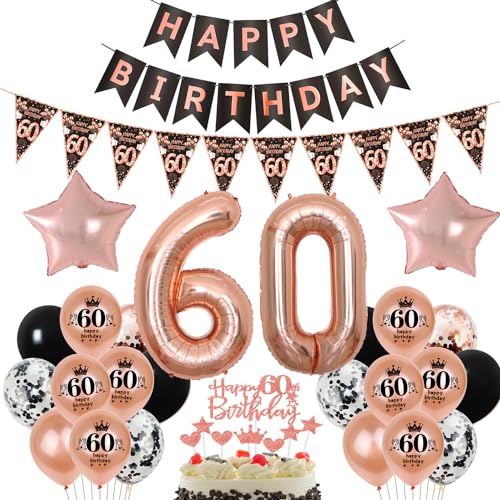 Schwarz Roségold Luftballon 60. Geburtstag Dekoration Frauen Roségold Tortendeko 60. Geburtstag Frauen Geburtstagsdeko 60 Jahre Frau Mädchen Folienballon 60 deko 60. Geburtstag Frauen Ballon von Hopewey