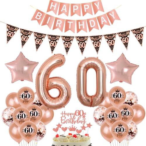 Schwarz Roségold Luftballon 60. Geburtstag Dekoration Roségold Tortendeko 60. Geburtstag Frauen Geburtstagsdeko 60 Jahre Mädchen Frau Folienballon 60 Ballon von Hopewey