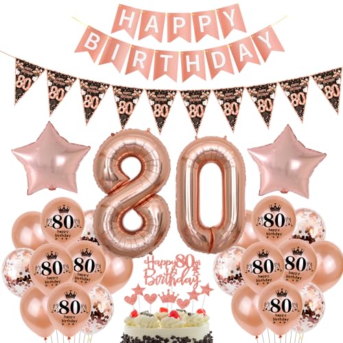 Schwarz Roségold Luftballon 80. Geburtstag Dekoration Roségold Tortendeko 80. Geburtstag Frauen Geburtstagsdeko 80 Jahre Mädchen Frau Folienballon 80 Ballon von Hopewey
