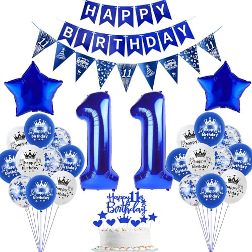 Hopewey 11. Geburtstag Dekoration, Dunkelblau, Tortendeko, Luftballons, Banner, Dreiecksflaggen, Konfetti, Sterne, Bnder Hopewey 11. Geburtstag Dekoration, Dunkelblau, Tortendeko, Luftballons, Banner, Dreiecksflaggen, Konfetti, Sterne, Bnder von Hopewey