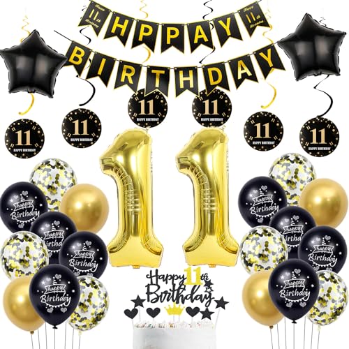 deko 11. geburtstag Jungen mädchen,schwarz gold luftballon 11. geburtstag deko Junge ,gold Tortendeko 11. Happy Birthday girlande banner geburtstagsdeko 11 jahre Junge ballon deko 11. geburtstag Jungen mädchen,schwarz gold luftballon 11. geburtstag deko Junge ,gold Tortendeko 11. Happy Birthday girlande banner geburtstagsdeko 11 jahre Junge ballon von Hopewey