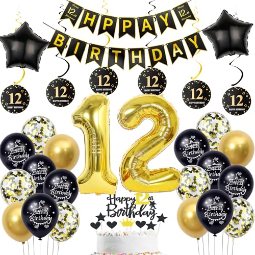 deko 12. geburtstag Jungen mädchen,schwarz gold luftballon 12. geburtstag deko Junge ,gold Tortendeko 12. geburtstag Happy Birthday girlande banner gold geburtstagsdeko 12 jahre Junge ballon deko 12. geburtstag Jungen mädchen,schwarz gold luftballon 12. geburtstag deko Junge ,gold Tortendeko 12. geburtstag Happy Birthday girlande banner gold geburtstagsdeko 12 jahre Junge ballon von Hopewey