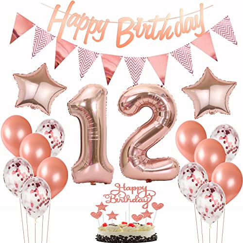deko 12. geburtstag mädchen deko rosegold,ballon 12. geburtstag kuchen deko luftballon 12 rosegold Tortendeko 12 Geburtstag girlande banner geburtstagsdeko 12 jahre Torten deko von Hopewey