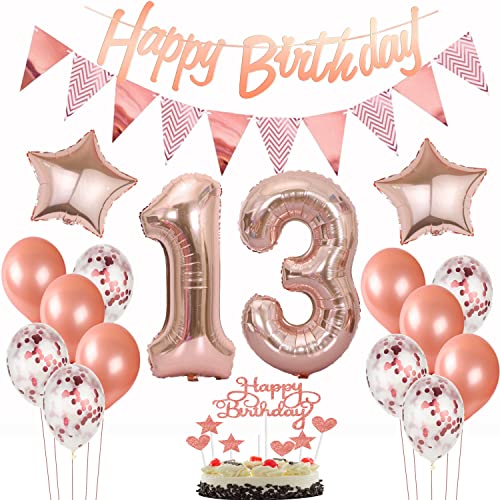 deko 13. geburtstag mädchen deko rosegold ,ballon 13. geburtstag kuchen deko luftballon 13 rosegold Tortendeko 13 Geburtstag girlande banner geburtstagsdeko 13 jahre Torten deko von Hopewey