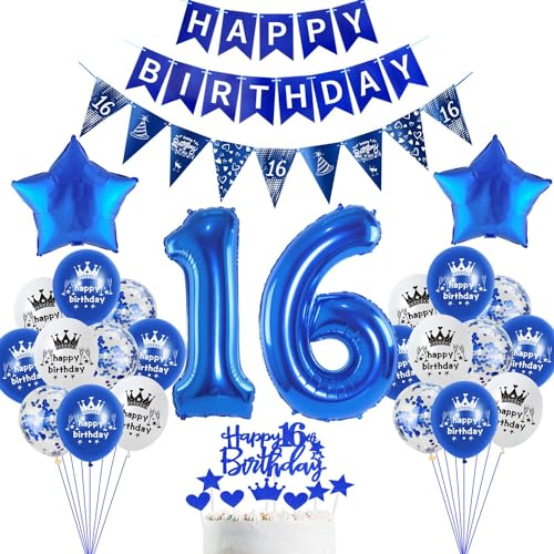 deko 16. Geburtstag Dekoration,Blau Tortendeko Geburtstag 16 Jahre Junge Party Deko 16 Geburtstag Mädchen Junge,luftballons 16. Geburtstag Junge Mädchen,Blau Geburtstagsdeko 16 Jahre Junge ballon deko 16. Geburtstag Dekoration,Blau Tortendeko Geburtstag 16 Jahre Junge Party Deko 16 Geburtstag Mädchen Junge,luftballons 16. Geburtstag Junge Mädchen,Blau Geburtstagsdeko 16 Jahre Junge ballon von Hopewey
