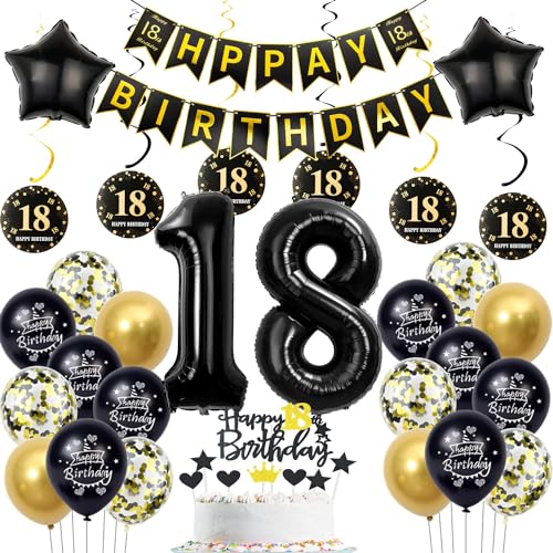 deko 18. geburtstag Jungen mädchen,schwarz gold luftballon 18. geburtstag deko Junge,schwarz Tortendeko 18. Happy Birthday girlande banner gold geburtstagsdeko 18 jahre ballon deko 18. geburtstag Jungen mädchen,schwarz gold luftballon 18. geburtstag deko Junge,schwarz Tortendeko 18. Happy Birthday girlande banner gold geburtstagsdeko 18 jahre ballon von Hopewey