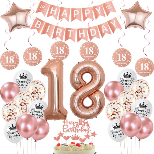 deko 18. geburtstag mädchen,rosegold luftballon 18. geburtstag deko mädchen ,Rosegold Tortendeko 18. geburtstag deko Happy 18th Birthday girlande banner geburtstagsdeko 18 jahre mädchen ballon von Hopewey