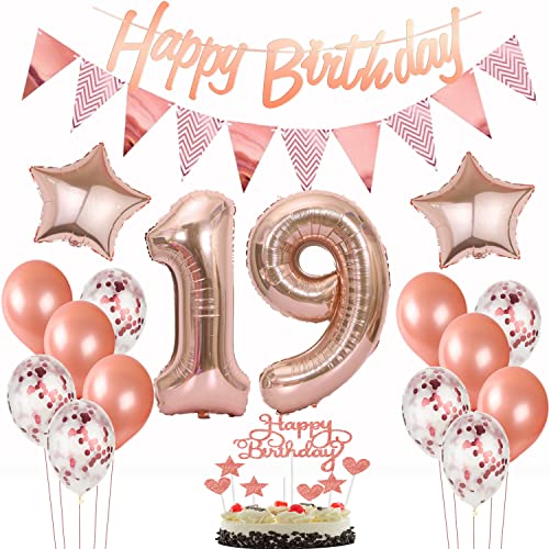 deko 19. geburtstag mädchen deko rosegold ,ballon 19. geburtstag kuchen deko luftballon 19 rosegold Tortendeko 19 Geburtstag girlande banner geburtstagsdeko 19 jahre Torten deko von Hopewey